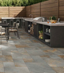 Outdoor Kitchen with Stone Finish AE-Blue Porcelain Pavers