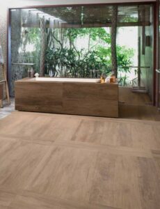 Spa Tub and Outdoor Oasis Uses Rivera Light Brown Porcelain Pavers