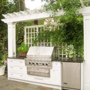 Arbor and Grill Surround Built with ACRE from Modern Mill to Resist Elements