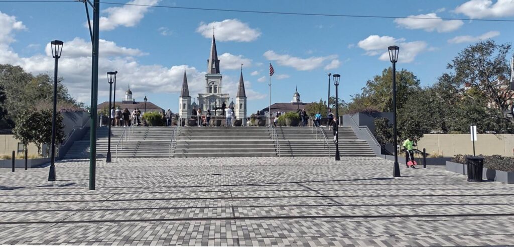 Jackson Square seen from Woldenberg Park Design with Concrete Pavers