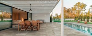 Vivo Tan Porcelain Pavers in Outdoor Living Room