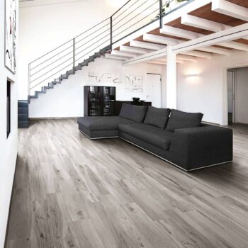 Living Room Flooring with Wood Look Silver Ash Porcelain Pavers