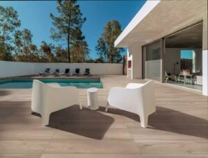 Living Room Transitions to Walnut Brown Porcelain Pool Deck