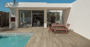 Pool Surround Application with Walnut Porcelain Pavers