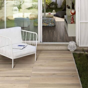 White Ash Porcelain Paver Decking with Walnut Pavers Inside