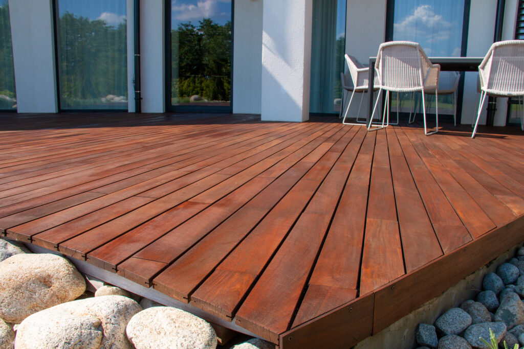 Ipe Wood Decking and Siding Seen Here in Low Profile Traditional Joist Based Deck