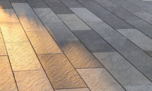 Sierra Black and Sierra Grey Quartzite Porcelain Pavers with Sun and Shade