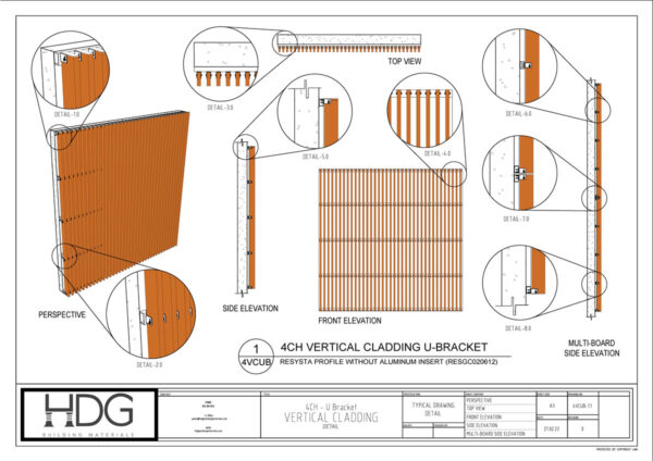 Thumbnail Image of Resysta Technical Drawing for 4CH Resysta Profile without Aluminum Insert, For Vertical Cladding with U-Bracket PDF