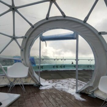 Composite Deck and Geodesic Dome Outside Sky Bistro Atop Banff’s Sulphur Mountain