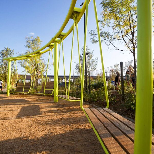 Wood Decking on Swings at Lewis and Clark Omaha RiverFront