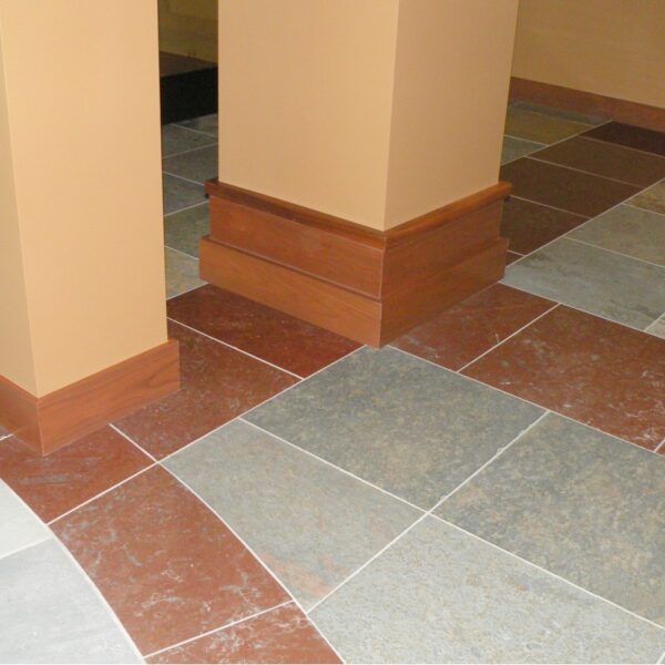 HDG Perlino Red Limestone and Rusty Black Slate Flooring in Hospitality Design