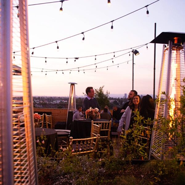 Rooftop Garden with Heaters Lights and Friends at Treehouse Koreatown