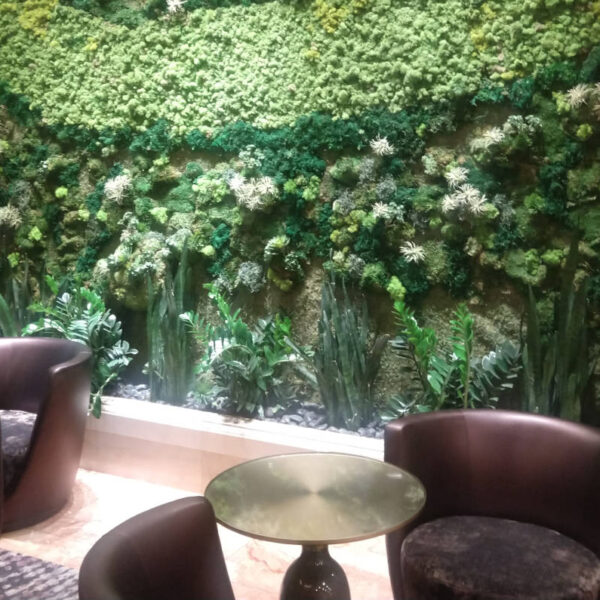 Hotel Bar and Gathering Spot Incorporates Biophilic Design with Living Green Wall