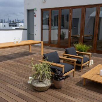 Outdoor Living Scene on Urban Rooftop Deck with Beautiful Thermo Ash Decking