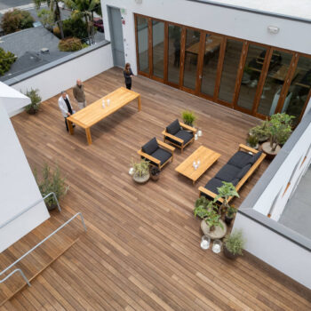 Rooftop Deck with Glass Panel Doors and Wheelchair Accessible Ramp