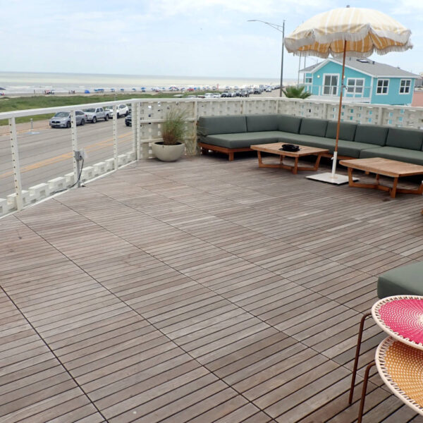 Raised Terrace with Ipe Decking over Buzon Pedestals Is Exposed to UV Rays and Weather From Gulf of Mexico