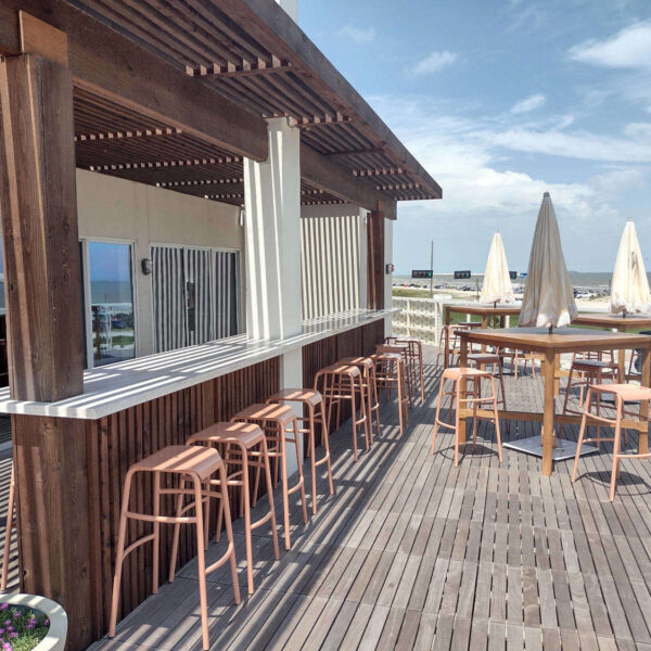 Rooftop Terrace at Hotel Lucine has Beautifully Aged Ipe Decking with Silvery Grey Patina