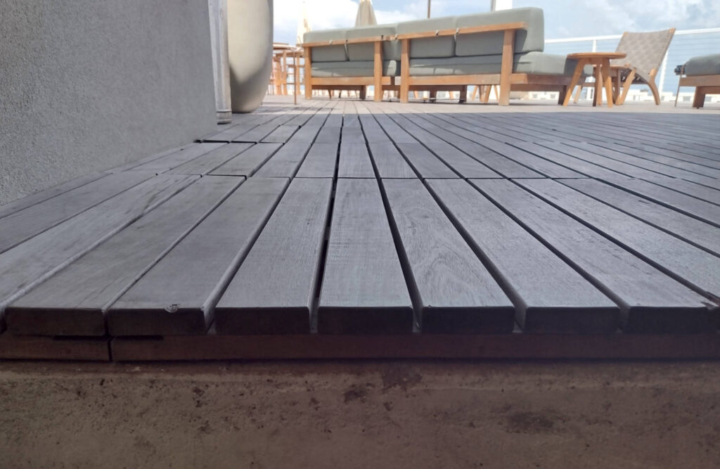 Weather Ipe Decking with Silverly Grey Patina at Hotel Lucine Rooftop Deck Terrace