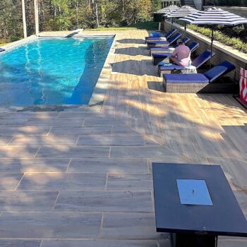 Closeup of Pool Surround with HDG Legno Walnut Porcelain Pavers