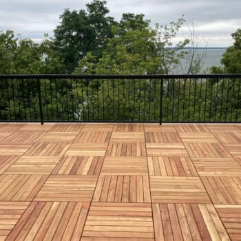 Black Locust Deck Tiles on Rooftop Deck with Metal Rail and View