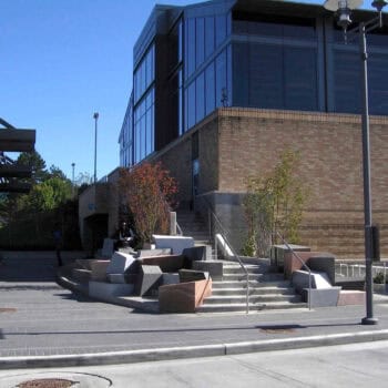 Street View of Granite Natural Stone Public Art at Kirkland Transit Center.