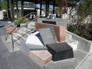 Variety of Black Pearl Basalt and Athen Red, Bigio Grey, and Cristallo White Granite Natural Stone at Kirkland Transit Center