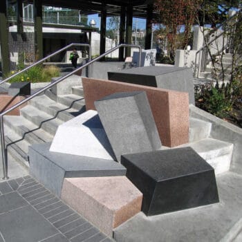 Variety of Black Pearl Basalt and Athen Red, Bigio Grey, and Cristallo White Granite Natural Stone at Kirkland Transit Center