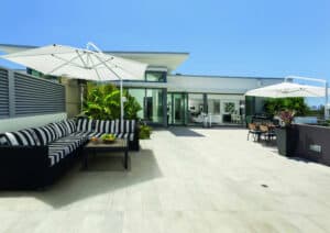 30x120 cm 12x48 Cemento Chalk Concrete Look Porcelain Paver on Outdoor Terrace