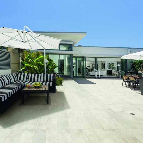 30x120 cm 12x48 Cemento Chalk Concrete Look Porcelain Paver on Outdoor Terrace