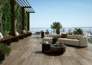 Rooftop Terrace with HDG Aged Pine Wood-Look Porcelain Pavers