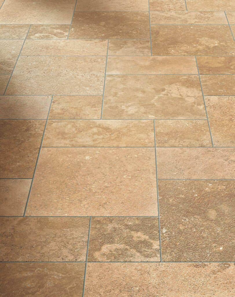 Layout with Several Sizes of Travertine Finish Walnut Porcelain Paver with Travertine Finish