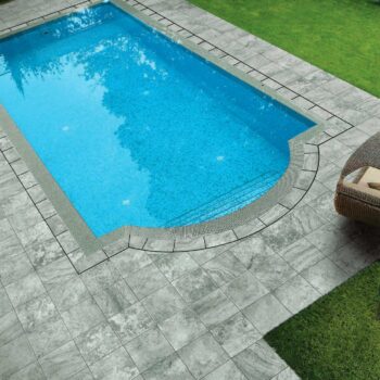 Pool Surround with Silver Travertine Finish Porcelain Pavers