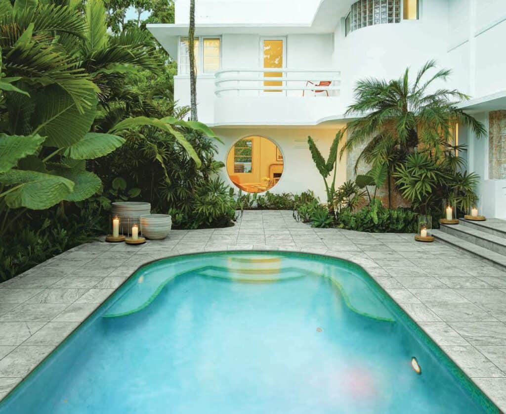 Pool Surround with Trevino Shell Travertine Finish Porcelain Pavers