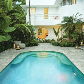 Pool Surround with Trevino Shell Travertine Finish Porcelain Pavers