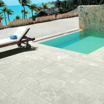 Trevino Ivory Travertine Finish Porcelain Paver Pool Surround