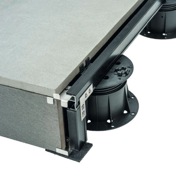 Porcelain pavers with edge detail using E-BRS Edge Stops and Perimeter Clips.