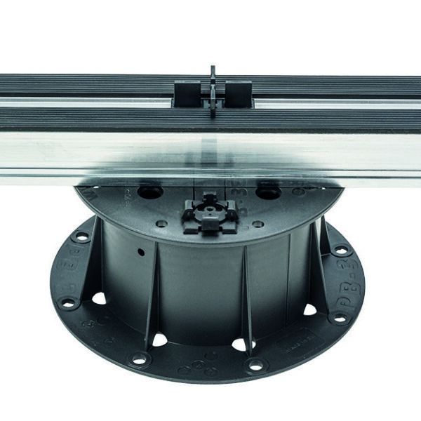 U-BRS tabs installed on E-BRS Easy Rail System attached to PB-Series Buzon pedestal.