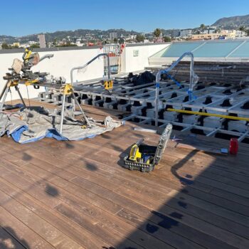 Rooftop Deck with Thermo Ash Decking Over Universal Aluminum Joists and Buzon Pedestals