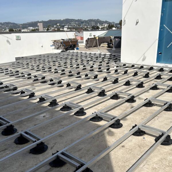 Universal Aluminum Joist grid over Buzon Pedestals on Rooftop Deck