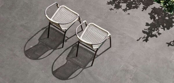 Patio with 24x48-inch 2CM Listo Blue Matte Finish Porcelain Pavers