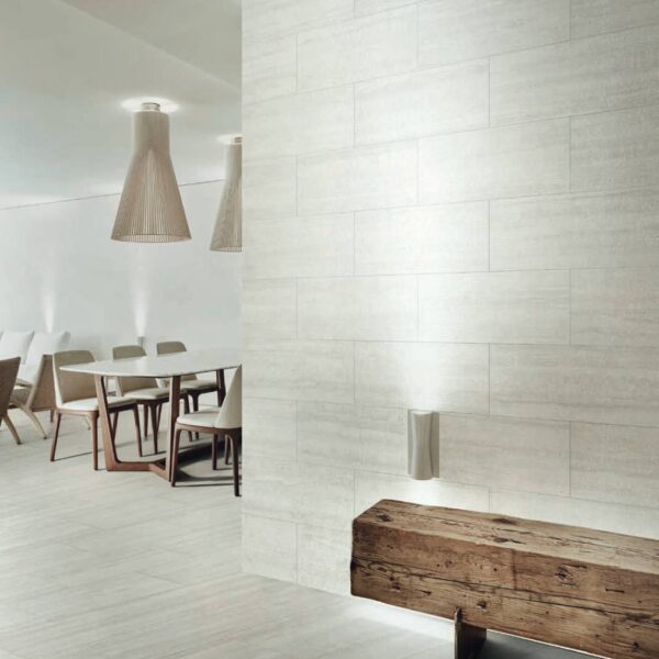Wall with 12x24-inch-Chiseled-Finish-and-12x24-inch-and 24x48-inch-Listo-White-Matte-Finish-Porcelain