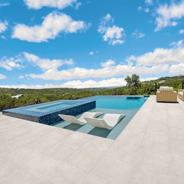 Pool Surround with Mod Raven 24x24 inch 2CM Porcelain Pavers