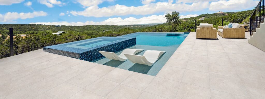 Pool Surround with Mod Raven 24x24-inch 2CM Porcelain Pavers feature