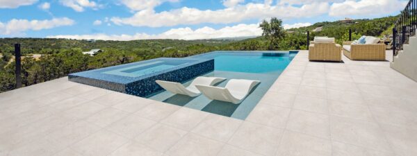 Pool Surround with Mod Raven 24x24-inch 2CM Porcelain Pavers feature