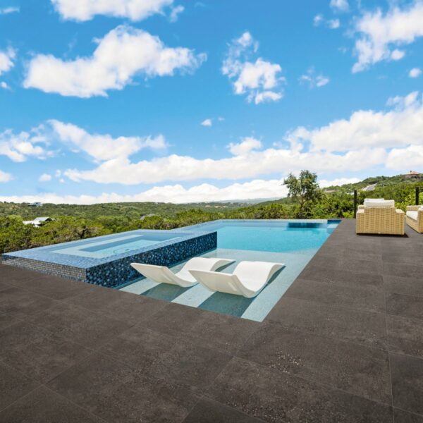 Pool Surround with Mod Raven 24x48 inch 2CM Porcelain Pavers